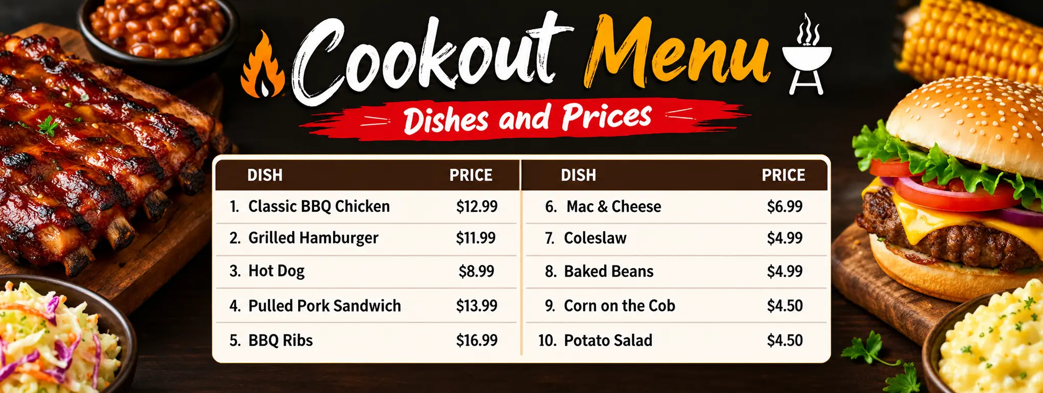 Cookout Menu